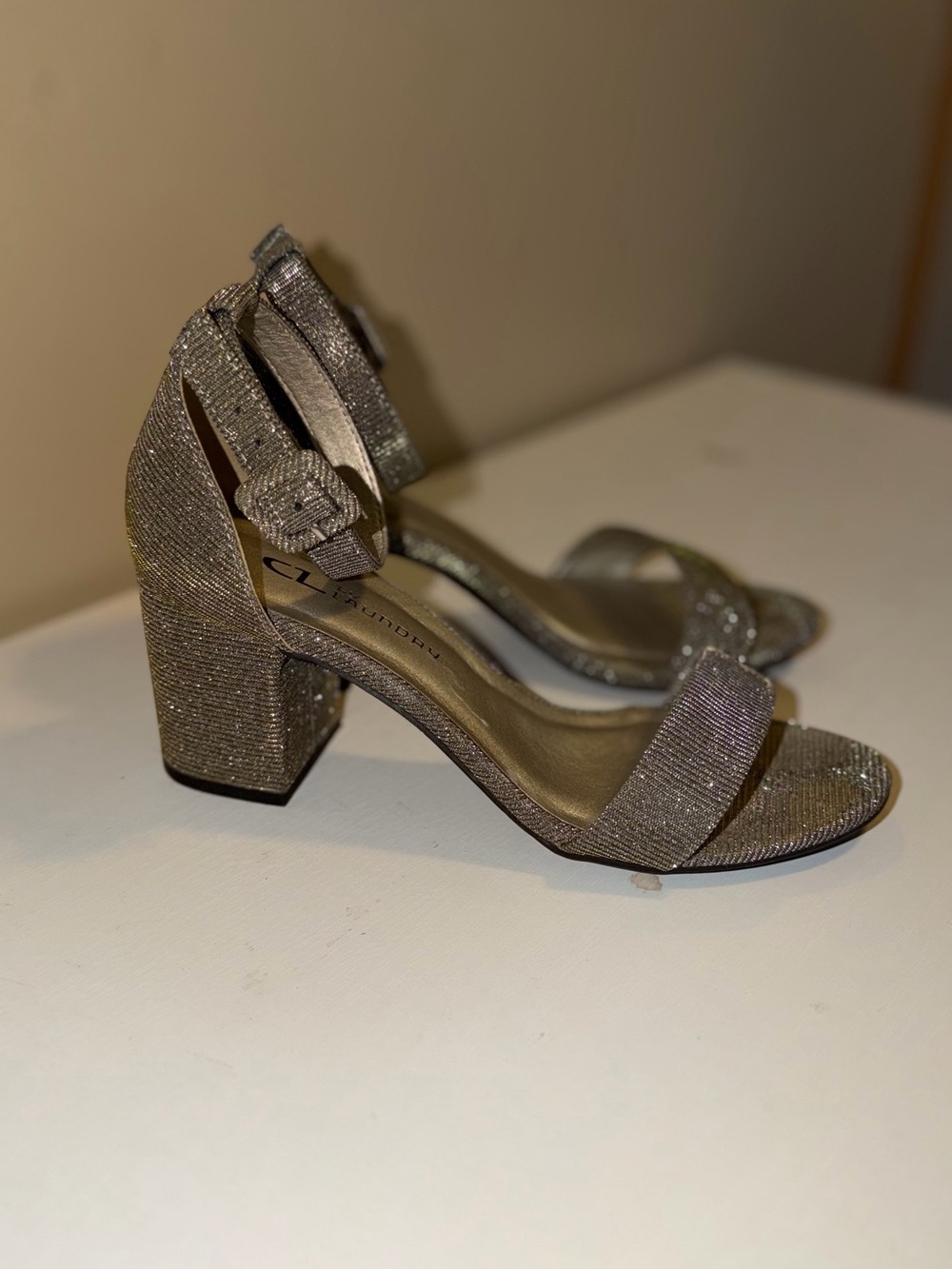 CL by Chinese Laundry Glitter Block Heel Sandals - Taupe